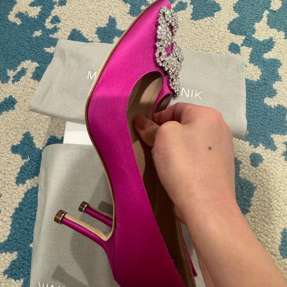 Manolo Blahnik Hangisi Women's Pink Satin Pumps 36.5 70mm - Picture 4 of 9